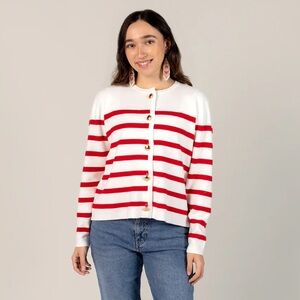 Smash + Tess Red and White Striped Cardigan